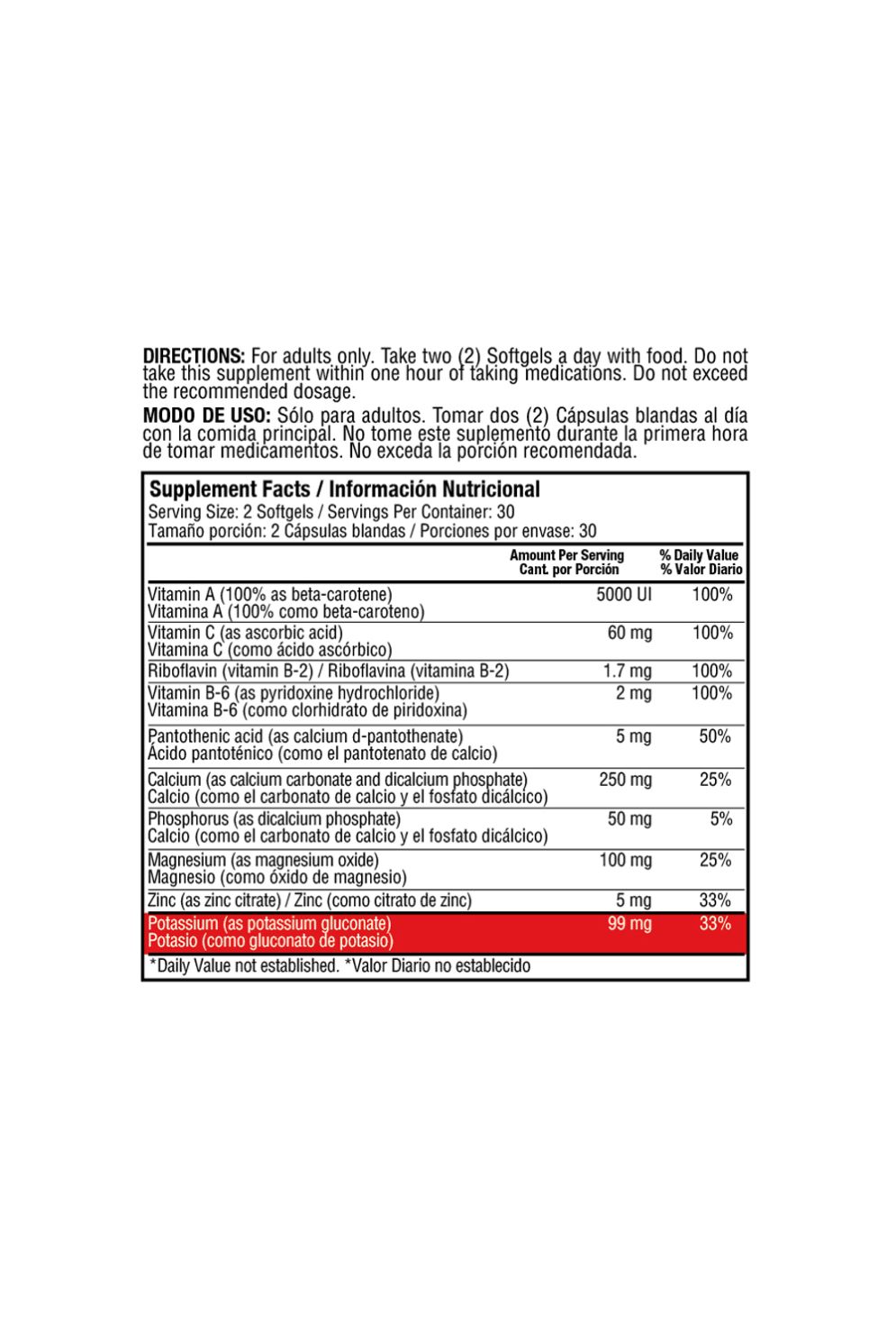 POTASSIUM 99MG WITH VITAMINS AND MINERALS 60 SOFTGELS