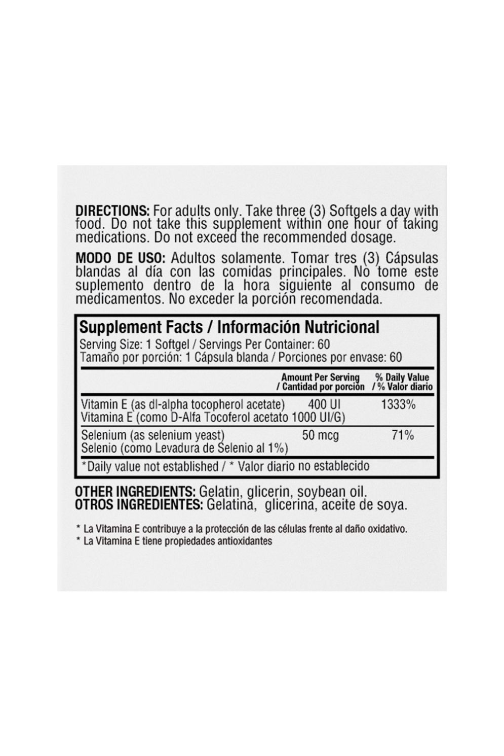 VITAMIN E 400IU WITH SELENIUM 60 SOFTGELS